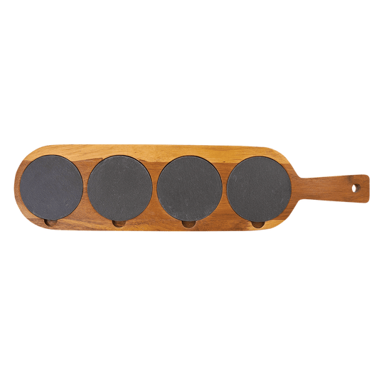 18 1/2" x 4 1/4" Acacia Wood/Slate Serving Board