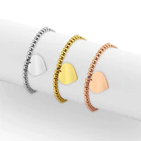 Beaded stretch heart bracelet Engravaable