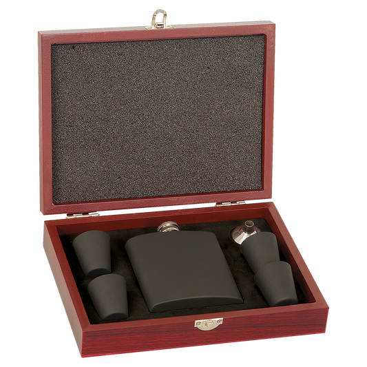 6 oz. Engravable Flask Set in Wood Presentation Box