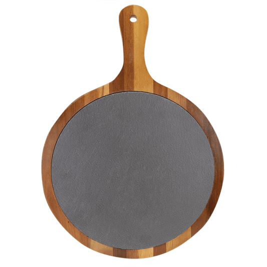 10 1/2" x 14 1/2" Round Acacia Wood/Slate Serving Board with Handle