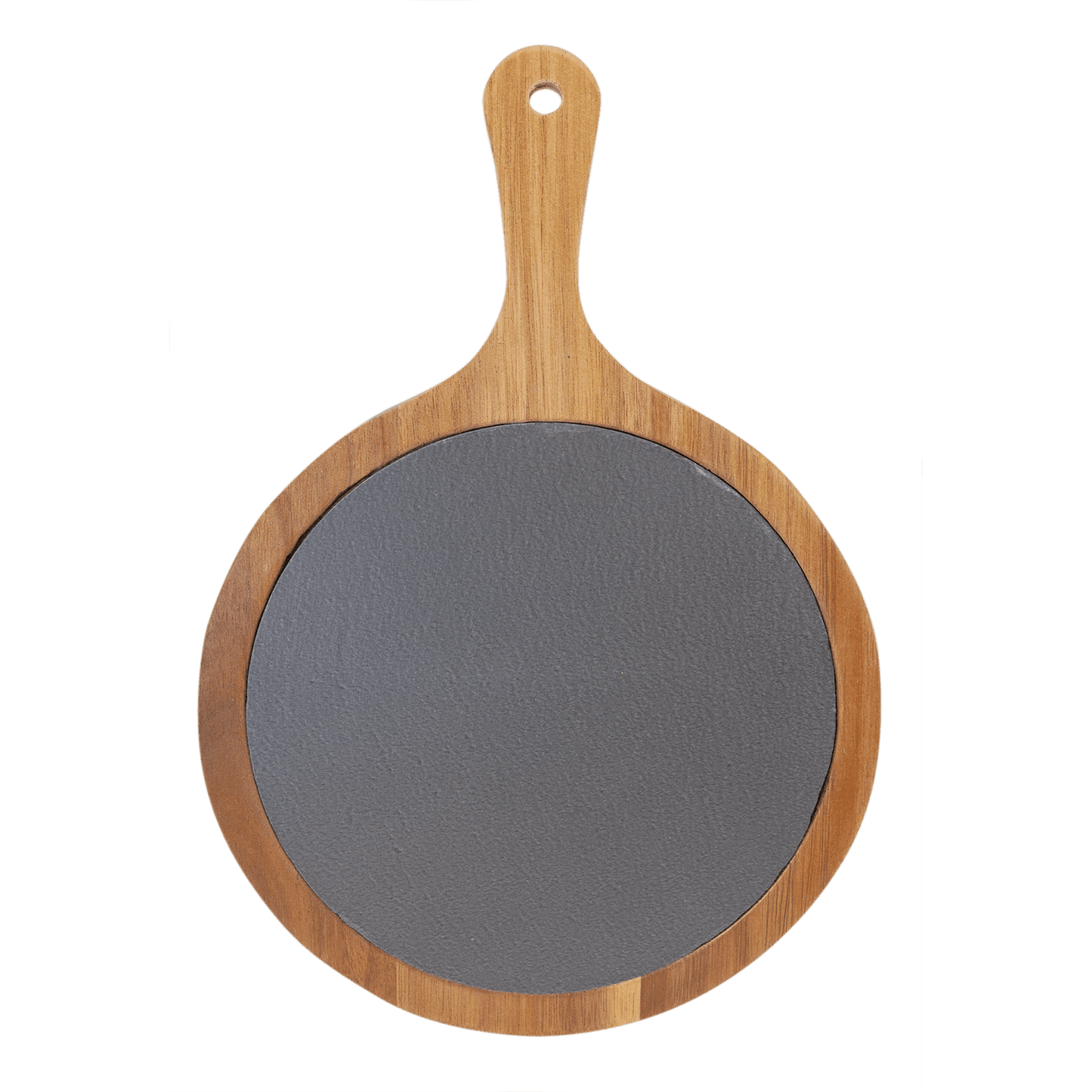 8 1/4" x 12 1/4" Round Acacia Wood/Slate Serving Board with Handle