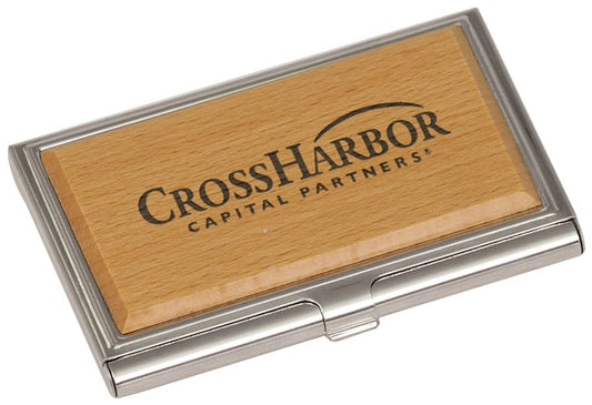 Silver/Wood Finish Gift Set with Business Card Case, Pen & Keychain